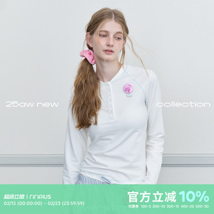 riverstone plus 撞色明线亨利领长袖T恤春季修身显瘦百搭上衣女