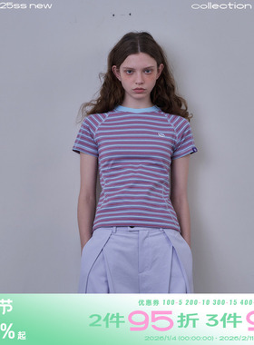 riverstone plus 多色条纹正肩短袖女夏季新款修身收腰上衣T恤