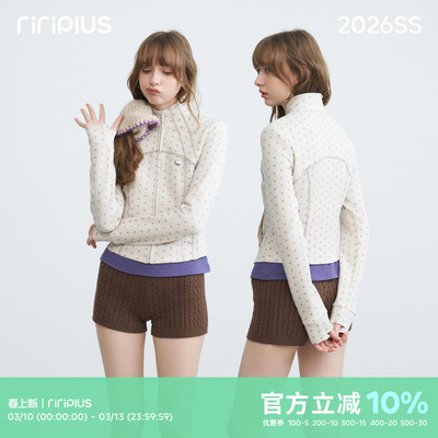 riverstone plus 波点立领修身短款运动外套女解构夹克长袖上衣