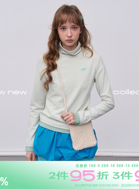 riverstone plus毛茸茸高领条纹长袖T恤女冬季百搭加厚打底衫上衣