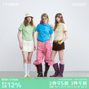 plus 短款 娃娃领衬衫 女修身 单排扣衬衣 纯色贴袋短袖 riverstone