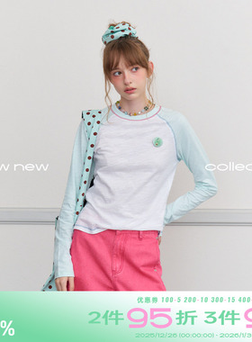 riverstone plus 撞色圆领罩衫插肩长袖T恤女秋季修身打底衫上衣
