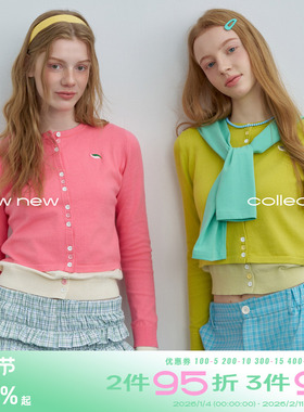 riverstone plus 假两件开衫圆领毛衣女秋季撞色百搭针织衫上衣