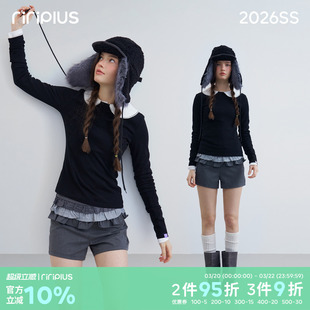 riverstone plus 基础圆领纯色长袖T恤女修身显瘦正肩慵懒打底衫