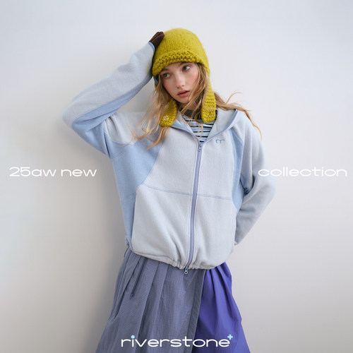 riverstone plus 摇粒绒连帽拉链休闲外套女冬季山系撞色保暖夹克
