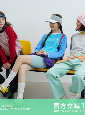 riverstone plus 撞色条纹拼接基础长袖T恤女套头插肩打底衫上衣