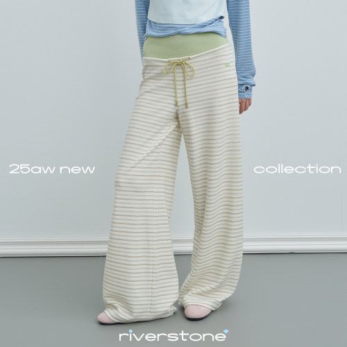 riverstone plus 彩色条纹针织卫裤女垂坠慵懒感春季显瘦低腰长裤