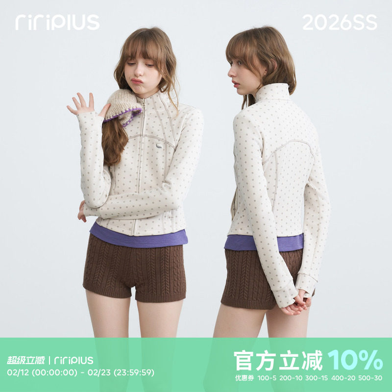 riverstone plus 波点立领修身短款运动外套女解构夹克长袖上衣