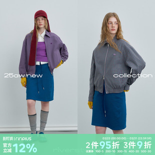 纯棉宽松格纹外套 两面穿翻领哈灵顿夹克女春季 riverstone plus