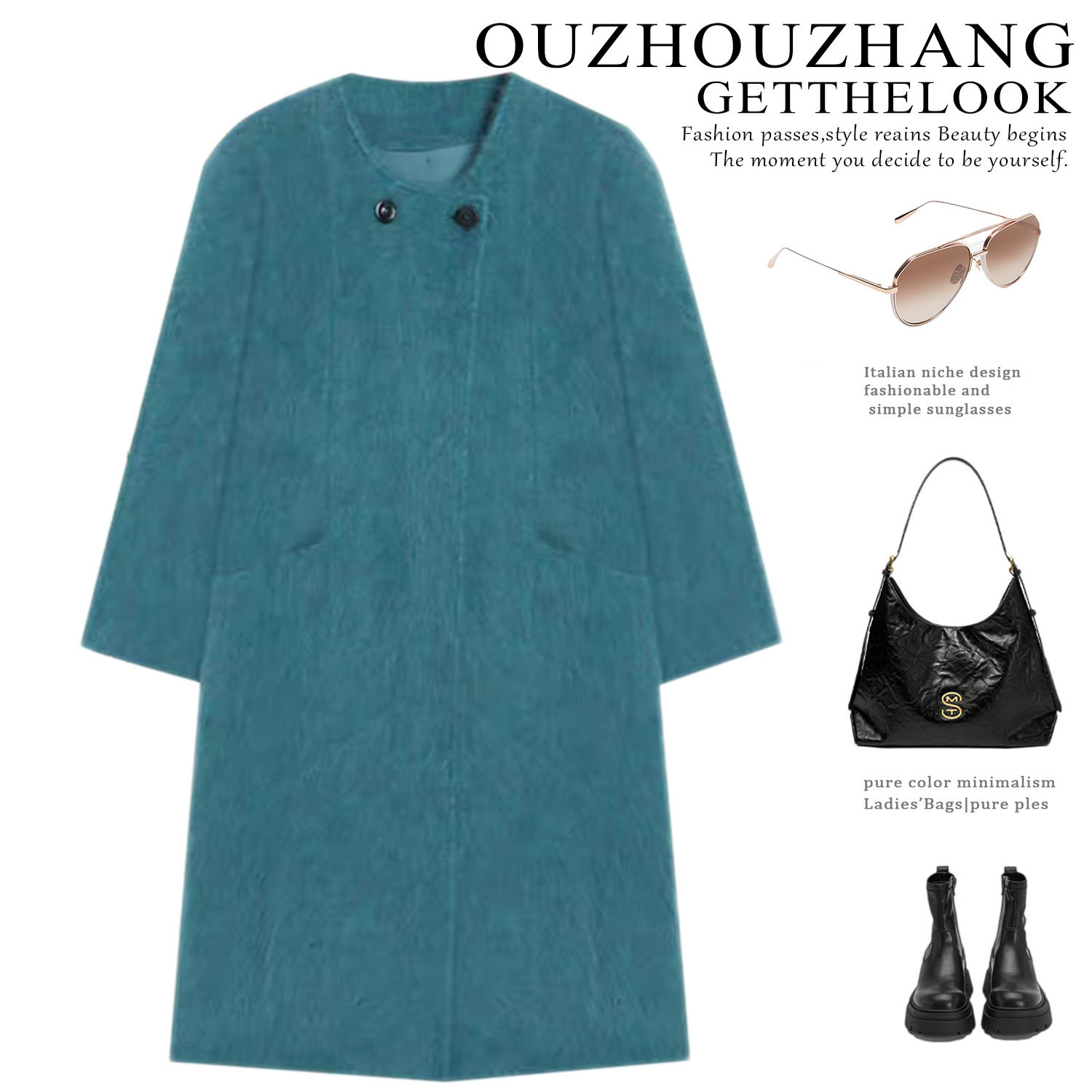 山羊绒高智感拉毛大衣毛呢外套