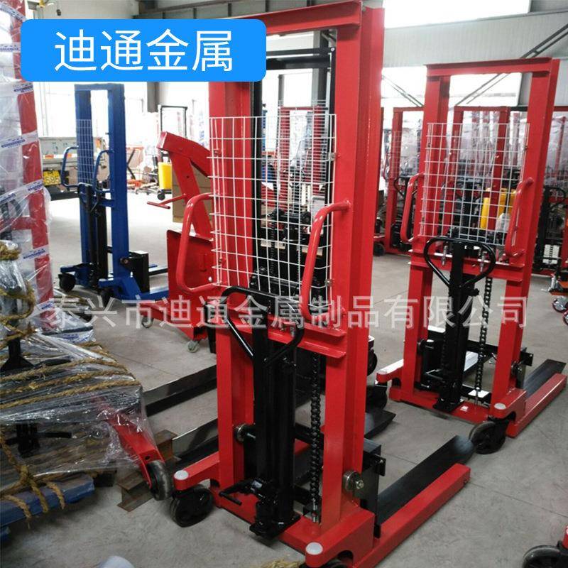工厂1吨手动液压堆高车升高装卸叉车加宽插腿升降车