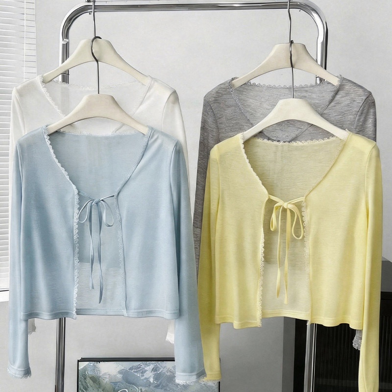 外搭薄款长袖开衫配吊带裙披肩2026春夏外套蕾丝边白色罩衫小上衣,女装/女士精品,短外套,淘宝优惠券,粉丝福利购,淘宝优惠卷