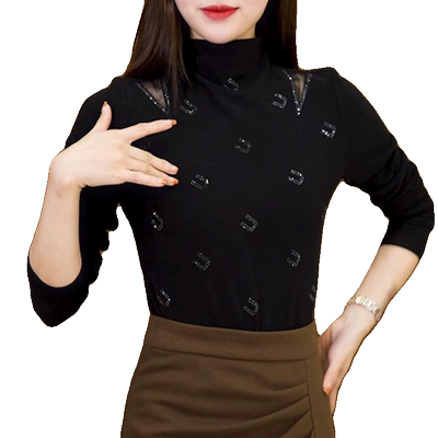 长袖百搭厚款烫钻上衣