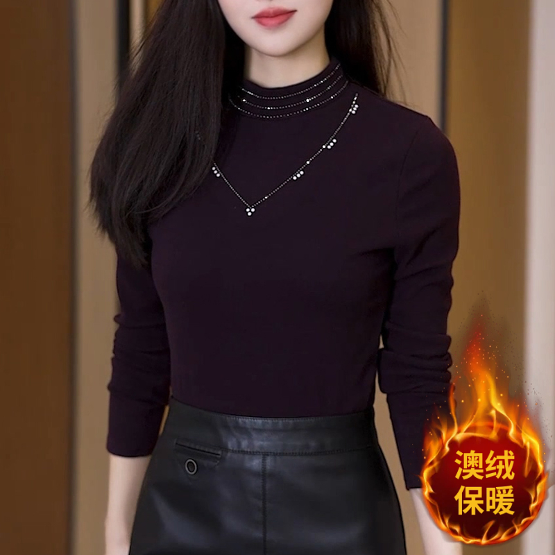半高领烫钻打底衫女2025新款轻奢高级感长袖上衣洋气内搭可外穿