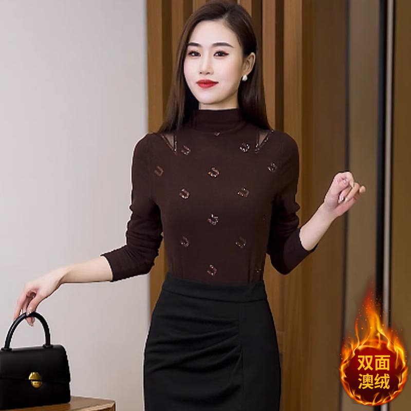长袖百搭厚款烫钻上衣