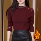 安可拉红打底衫 上衣 女秋冬双面德绒半高领内搭加厚保暖洋气百搭款