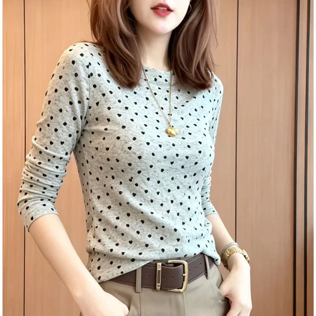 2026秋季新款女装网纱爱心长袖T恤女灰色百搭上衣显瘦洋气打底衫
