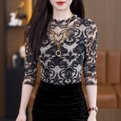 显瘦打底衫 t恤女修身 洋气减龄百搭上衣 印花圆领长袖 2026早春新款