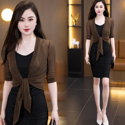 网纱半袖防晒开衫夏季披肩短款高级感小外套配吊带裙的薄外搭罩衫