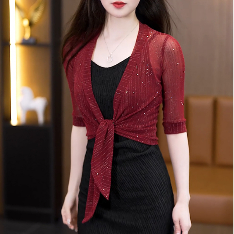 2025夏季新款网纱冰丝开衫薄款小外套配吊带裙子的外搭罩衫小披肩