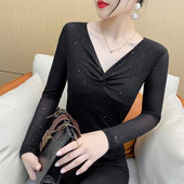 洋气小衫 内搭设计感上衣时尚 百搭显瘦黑色t恤 女春季 网纱打底衫