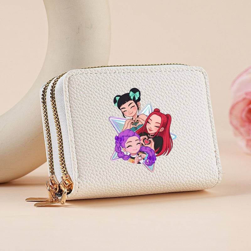 Kpop猎魔女团 经典荔枝纹零钱包短款风琴包双拉链收纳多卡位卡包