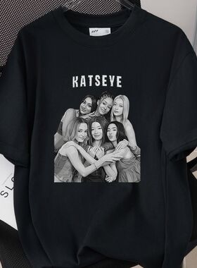 外贸韩流女团 KATSEYE复古风T恤 宽松上衣260克纯棉短袖60123-5