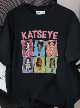 跨境外贸2026新款KATSEYE印花T恤宽松潮流上衣260克纯棉短袖