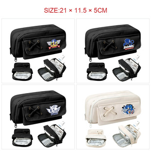 跨境索尼克动漫周边超音鼠帆布笔袋大容量文具盒中小学生学习文具