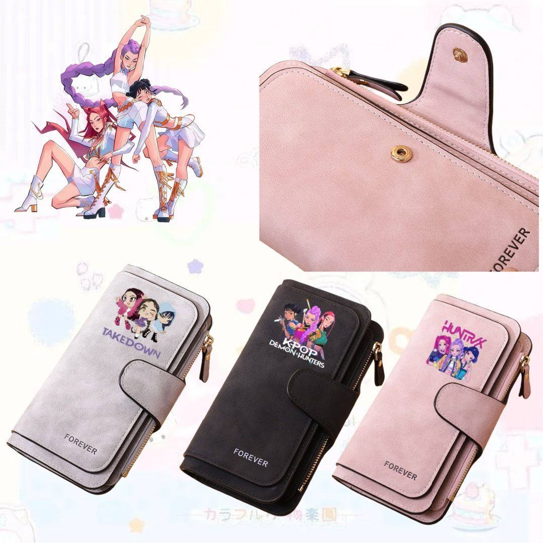 外贸2026猎魔女团女士长款钱包磨砂PU皮三折卡包高级感搭扣手拿包,箱包皮具/热销女包/男包,手拿包,淘宝优惠券,粉丝福利购,淘宝优惠卷