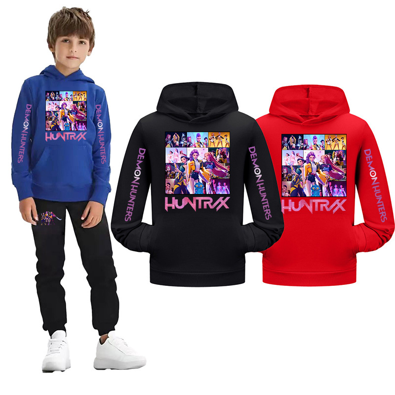 kpop demon hunters猎魔女团 袋子儿童帽衫短卫衣运动套装口袋款