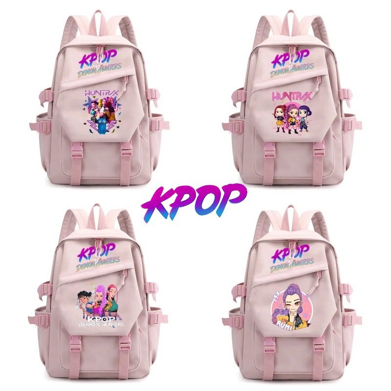 2026新款热卖猎魔女团卡通印花韩版双肩包小学生中学生书包背包,文具电教/文化用品/商务用品,学生书包,淘宝优惠券,粉丝福利购,淘宝优惠卷