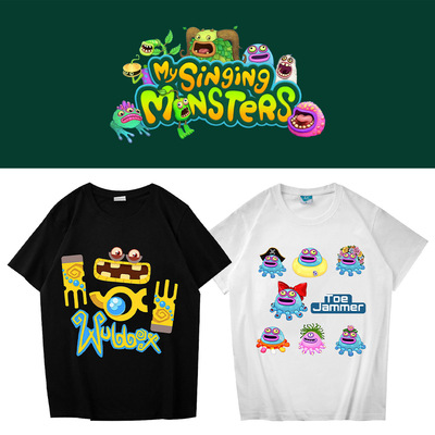 My Singing Monsters黑白色短袖休闲卡通派对T恤衫棉质休闲短袖