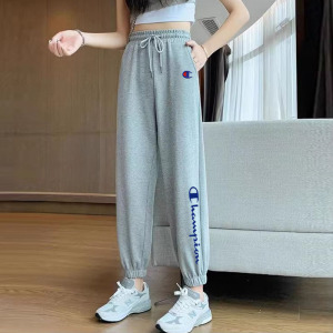日版冠军束脚卫裤女春夏新款宽松休闲刺绣情侣长裤修身潮流运动裤