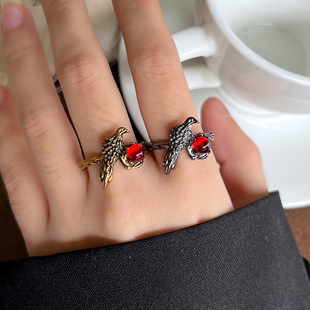 欧美跨境暗黑哥特风荆棘乌鸦戒指女复古个性 枪黑vintage古金指环