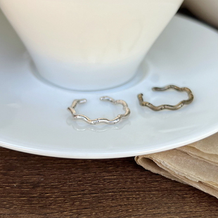 925纯银戒指女波浪ins复古简约韩版可调节简约饰品开口指环