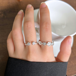 ins风白银饰品女花朵指环个性小众指环气质开口925纯银戒指