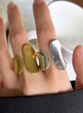 超火新款小众不对称夸张指环女古金饰品宽版不掉色小众925银戒指