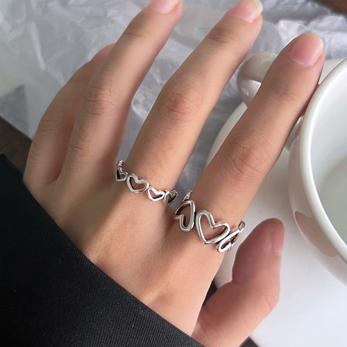 韩国ins爱心镂空指环925银