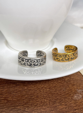 复古唐草纹925银不掉色戒指