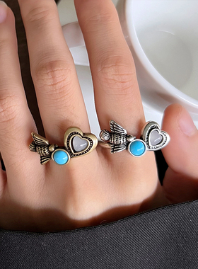 小众设计感古青铜925银开口戒