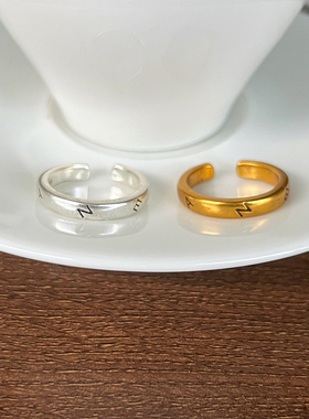 复古做旧925银字母不掉色戒指