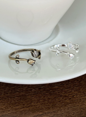 双生花郁金香玫瑰花开口指环女