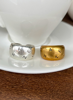 跨境Vintage古金指环925银戒指