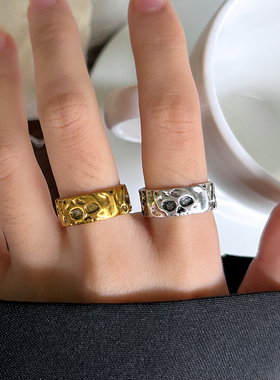 骷髅头925银开口朋克男戒