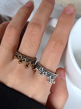 多层编织圆珠泰银戒指