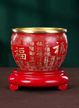 黄铜百福聚宝盆摆件百福缸实心招财客厅办公室店铺开业聚财存钱罐