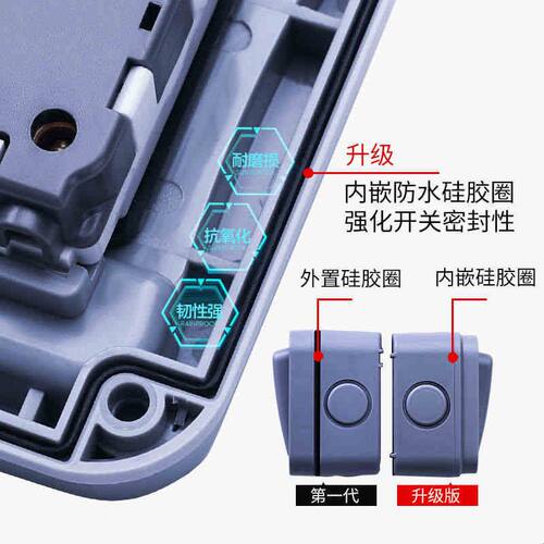 卫生间防水开关保护盖室外花园IP66户内浴室工地单开双控带指示灯