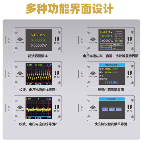 OSS TEAM USB电压电流表高精密多功能快充测试仪QC/PD协议诱骗器