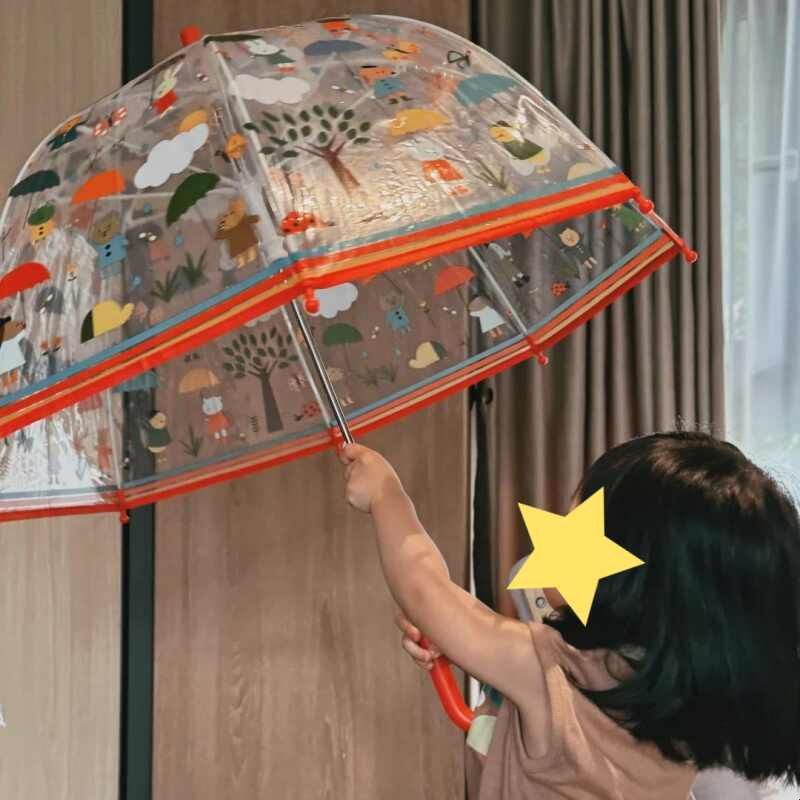 儿童透明拱形雨伞森林卡通安全轻便幼儿园男孩女孩上学专用长柄伞图片